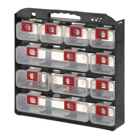 Lds Industries ShopSol 1010500 Bin Compartment Case - 1 Sided, 11 Locking Bins, 15-1/2"L x 16"W x 2-3/4"H - Black 1010500